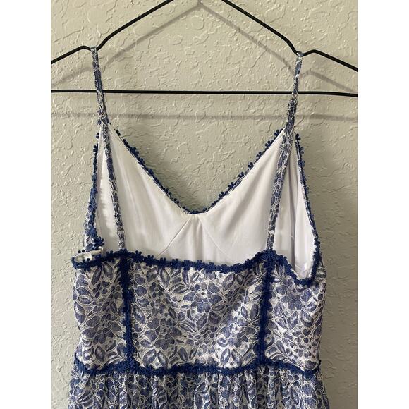 NSR Prairie WHITE & BLUE Floral LACE Tea Party MIDI DRESS Sz M - Picture 5 of 8